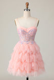 Pink Corset Sequin A Line Graduation Dress