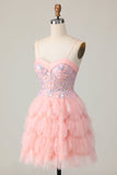 Pink Corset Sequin A Line Graduation Dress