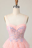 Pink Corset Sequin A Line Graduation Dress