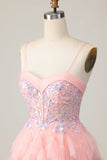 Pink Corset Sequin A Line Graduation Dress
