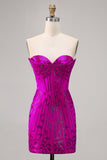 Strapless Fuchsia Bodycon Beaded Graduation Dress