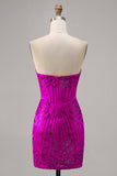 Strapless Fuchsia Bodycon Beaded Graduation Dress