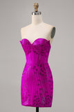 Strapless Fuchsia Bodycon Beaded Graduation Dress