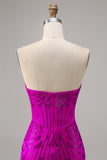 Strapless Fuchsia Bodycon Beaded Graduation Dress