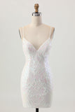Sparkly White Bodycon Backless Sequin Short Graduation Dress