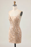 Sparkly Champagne Sequins Bodycon Graduation Dress with Beading