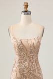 Sparkly Champagne Sequins Bodycon Graduation Dress with Beading