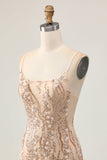 Sparkly Champagne Sequins Bodycon Graduation Dress with Beading