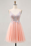 Blush A Line Sequins Appliqued Short Graduation Dress