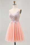 Blush A Line Sequins Appliqued Short Graduation Dress