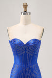 Strapless Royal Blue Beaded Bodycon Short Graduation Dress