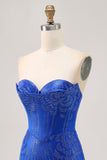 Strapless Royal Blue Beaded Bodycon Short Graduation Dress