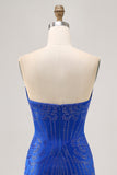 Strapless Royal Blue Beaded Bodycon Short Graduation Dress