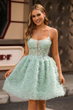 Sage Green A-Line Spaghetti Straps Corset Graduation Dress with Appliques