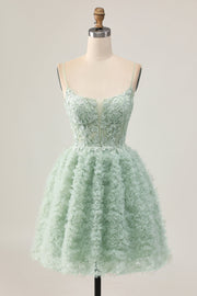 Sage Green A-Line Corset Graduation Dress with Appliques