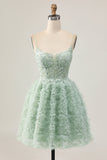 Sage Green A-Line Corset Graduation Dress with Appliques