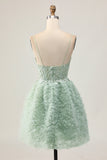 Sage Green A-Line Spaghetti Straps Corset Graduation Dress with Appliques