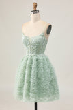 Sage Green A-Line Corset Graduation Dress with Appliques