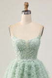 Sage Green A-Line Corset Graduation Dress with Appliques