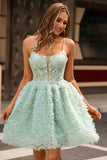 Sage Green A-Line Spaghetti Straps Corset Graduation Dress with Appliques