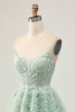 Sage Green A-Line Corset Graduation Dress with Appliques