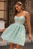 Sage Green A-Line Spaghetti Straps Corset Graduation Dress with Appliques