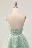 Sage Green A-Line Corset Graduation Dress with Appliques