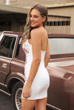 Sequins Floral Strapless Bodycon White Graduation Dress