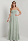 Sage Green Lace Corset A Line Long Bridesmaid Dress