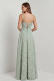 Sage Green Lace Corset A Line Long Bridesmaid Dress