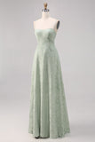 Sage Green Lace Corset A Line Long Bridesmaid Dress