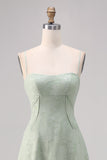 Sage Green Lace Corset A Line Long Bridesmaid Dress