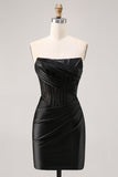 Corset Strapless Bodycon Lace Black Graduation Dress