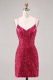 Sparkly Fuchsia Tight Corset Graduation Dress