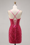 Sparkly Fuchsia Tight Corset Graduation Dress