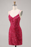 Sparkly Fuchsia Tight Corset Graduation Dress