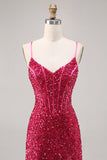 Sparkly Fuchsia Tight Corset Graduation Dress