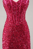 Sparkly Fuchsia Tight Corset Graduation Dress