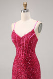 Sparkly Fuchsia Tight Corset Graduation Dress