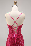 Sparkly Fuchsia Tight Corset Graduation Dress