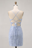 Sparkly Sequins Corset Grey Blue Bodycon Short Graduation Dress