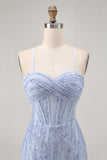 Sparkly Sequins Corset Grey Blue Bodycon Short Graduation Dress