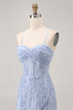 Sparkly Sequins Corset Grey Blue Bodycon Short Graduation Dress