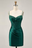 Dark Green Corset Bodycon Sequins Satin Graduation Dress