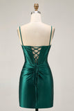 Dark Green Corset Bodycon Sequins Satin Graduation Dress