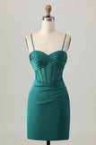 Dark Green Corset Tight Short Satin Graduation Dress