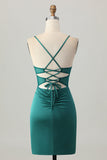 Dark Green Corset Tight Short Satin Graduation Dress
