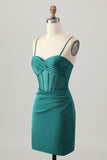 Dark Green Corset Tight Short Satin Graduation Dress