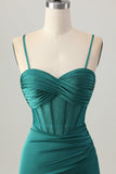 Dark Green Corset Tight Short Satin Graduation Dress