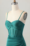 Dark Green Corset Tight Short Satin Graduation Dress